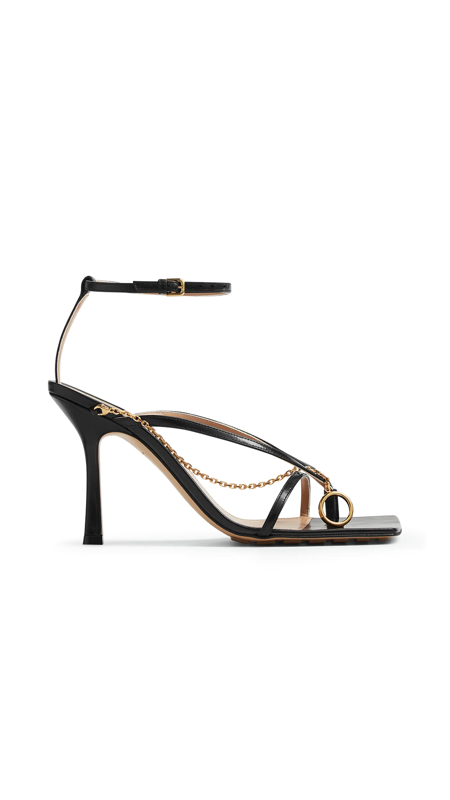 Lambskin Toe-Chain Stiletto Sandals - Black