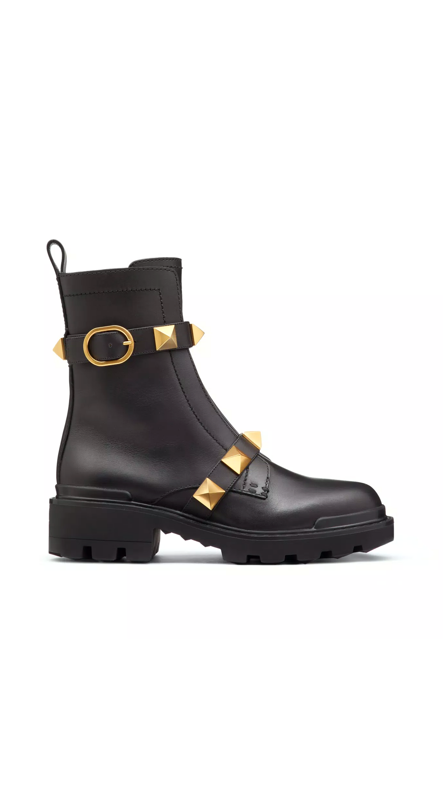 Roman Stud Calfskin Combat Boots 40mm - Black