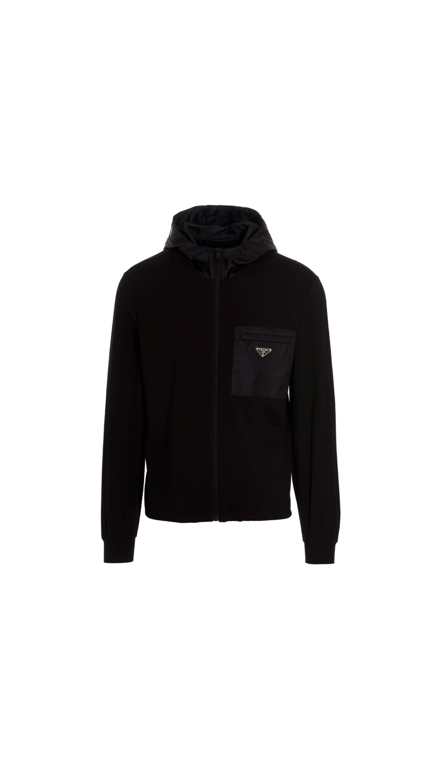 Hoodie With Nylon Details - Black