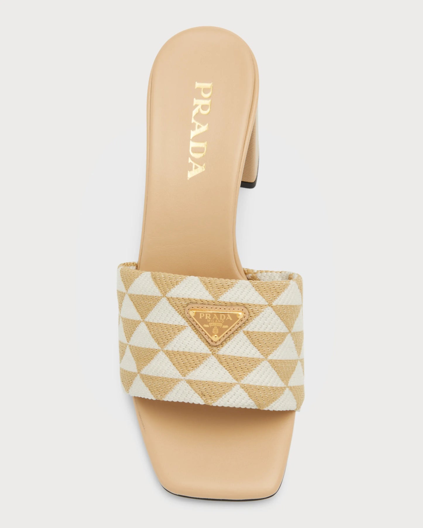 Embroidered Heeled Fabric Slides - Beige/Chalk