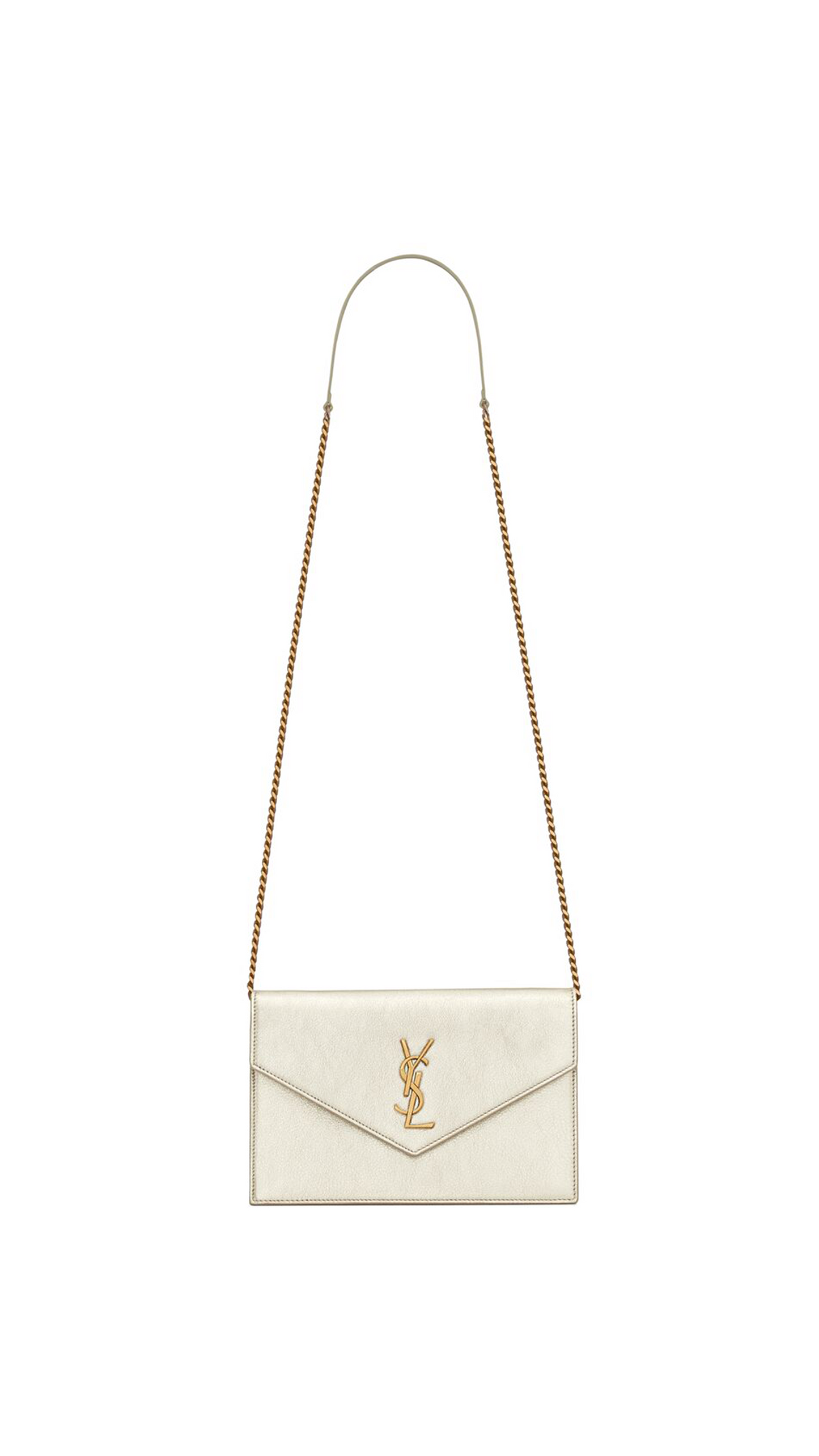 Envelope Chain Wallet In Metallized Leather - Pale Gold
