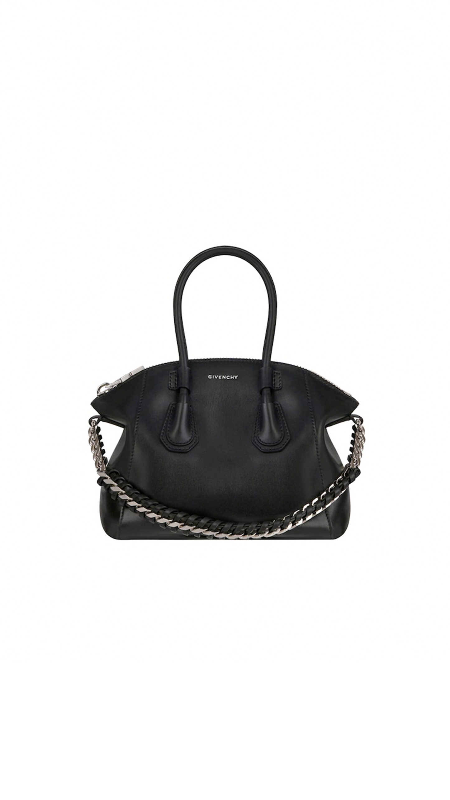 Mini Antigona Sport Bag in Leather With Chain - Black