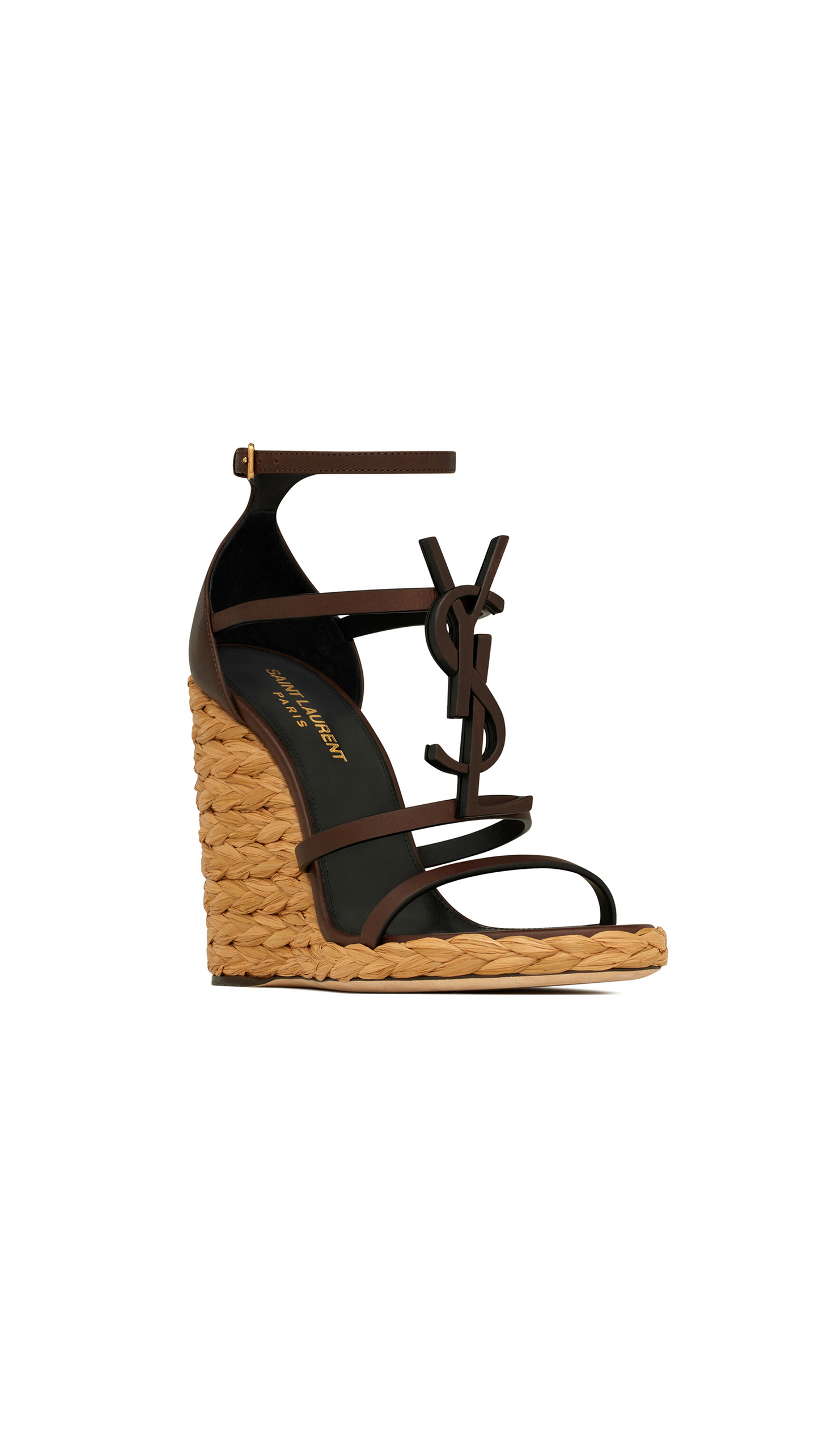 Cassandra Wedge Espadrilles With Monogram - Dark Chocolate.