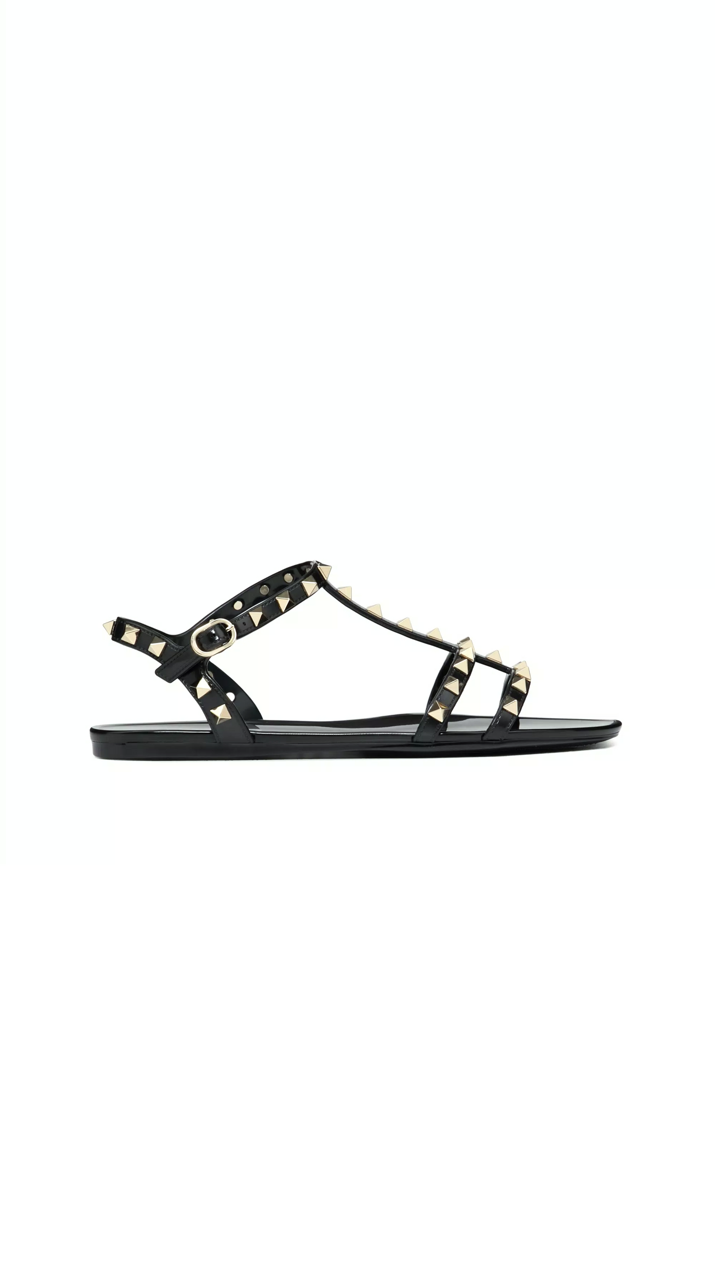 Rockstud Flat Rubber Sandals - Black