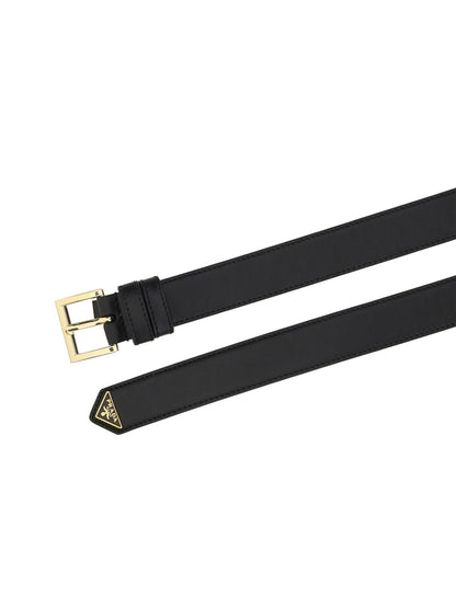 Logo Leather Belt - Black/Gold