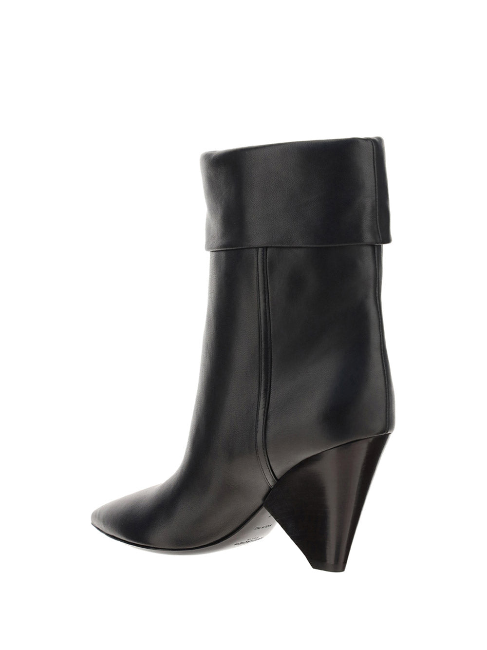Niki Booties In Smooth Leather and Silver Tone Monogram - Black