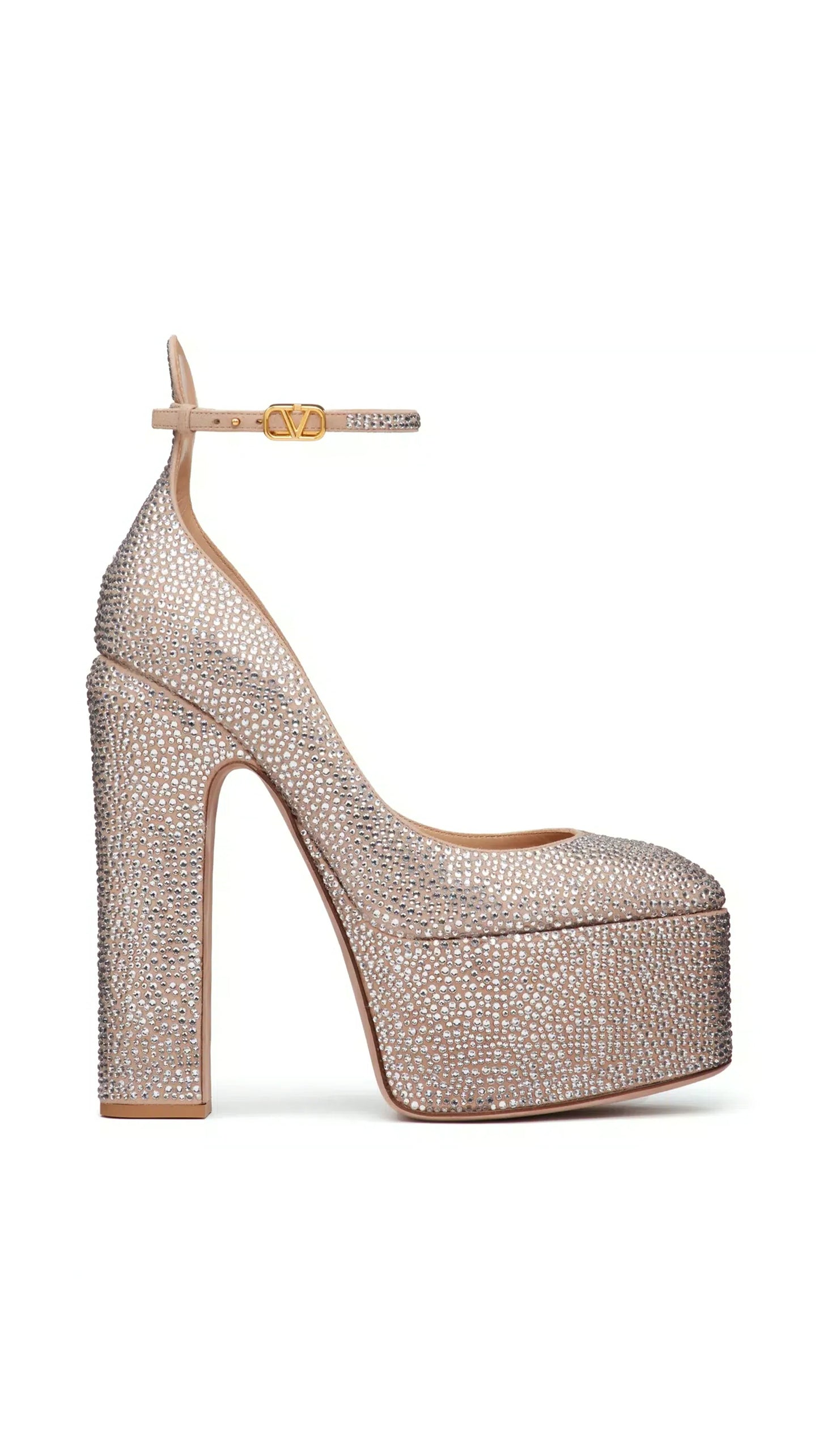 Tan-go Pump with Crystals 155MM - Crystal/Rose Cannelle