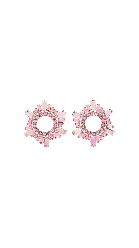 Begum Earrings Mini Diamond Crystals With Antique Base - Pink/Silver