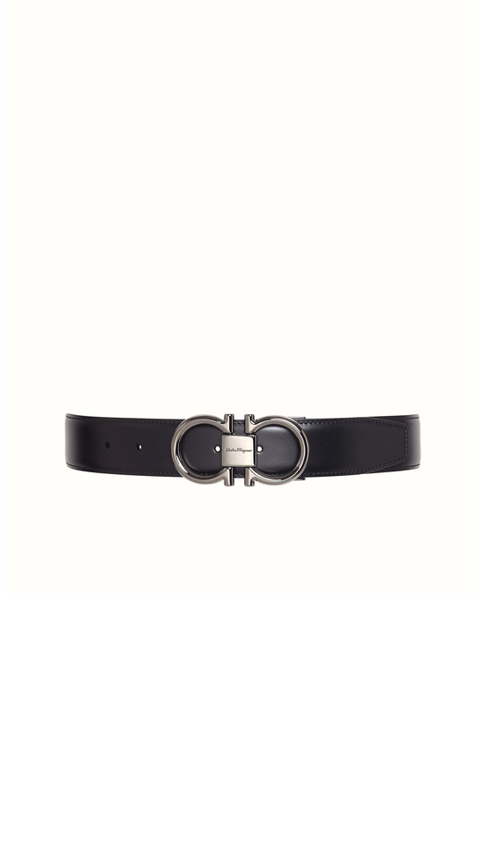 Reversible and Adjustable Gancini Belt - Black