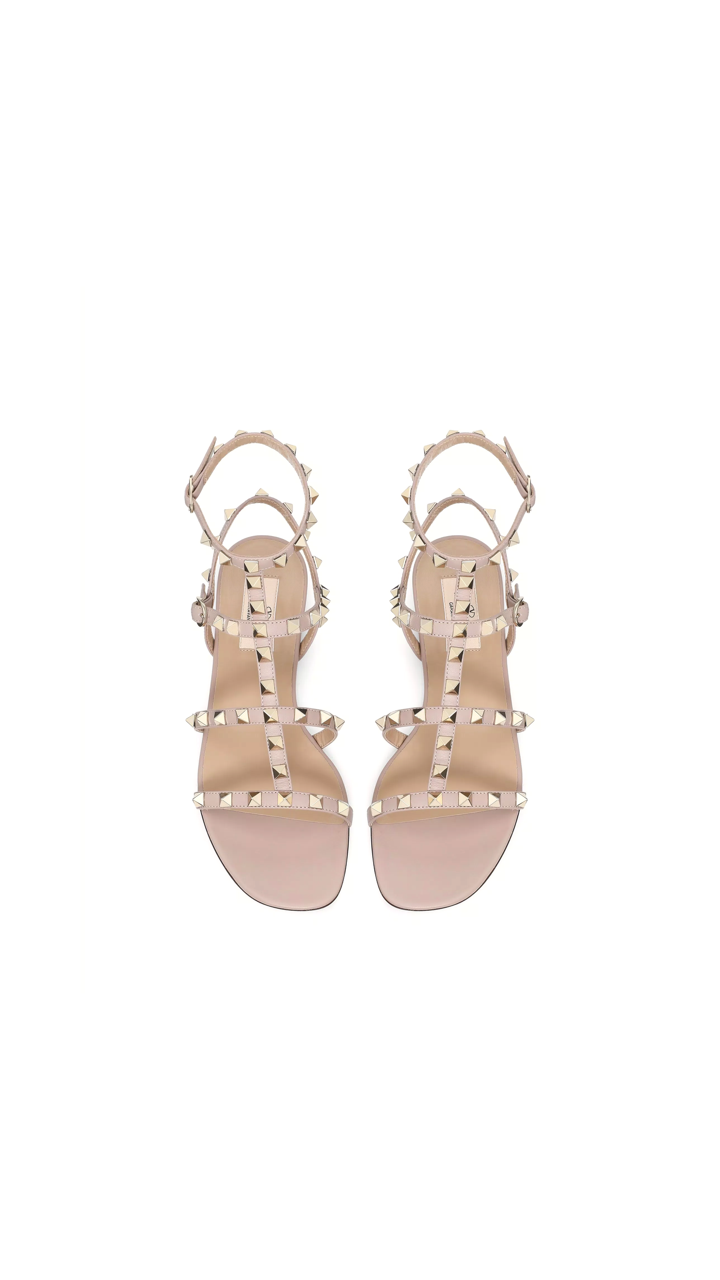 Rockstud Flat Calfskin Sandal With Straps - Poudre