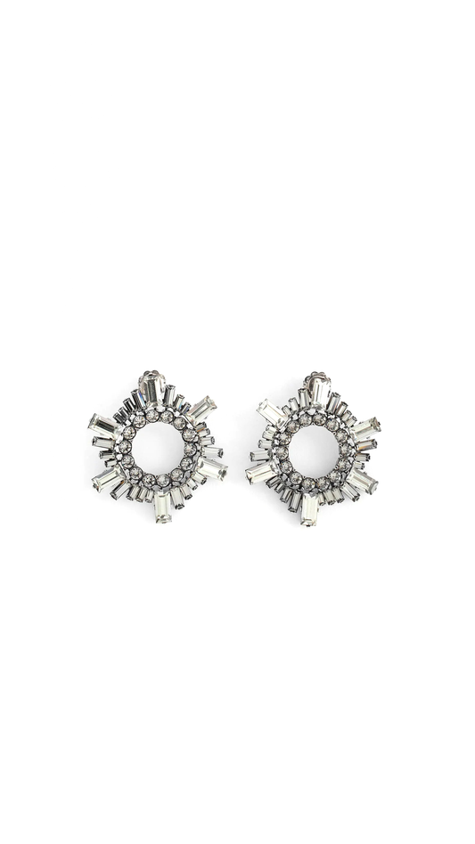 Begum Earrings Mini Diamond Crystals With Antique Base - Silver