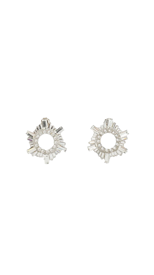Begum Earrings Mini Crystals With Base - Silver/White
