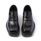 Square-Toe Brushed Leather Loafers - Black