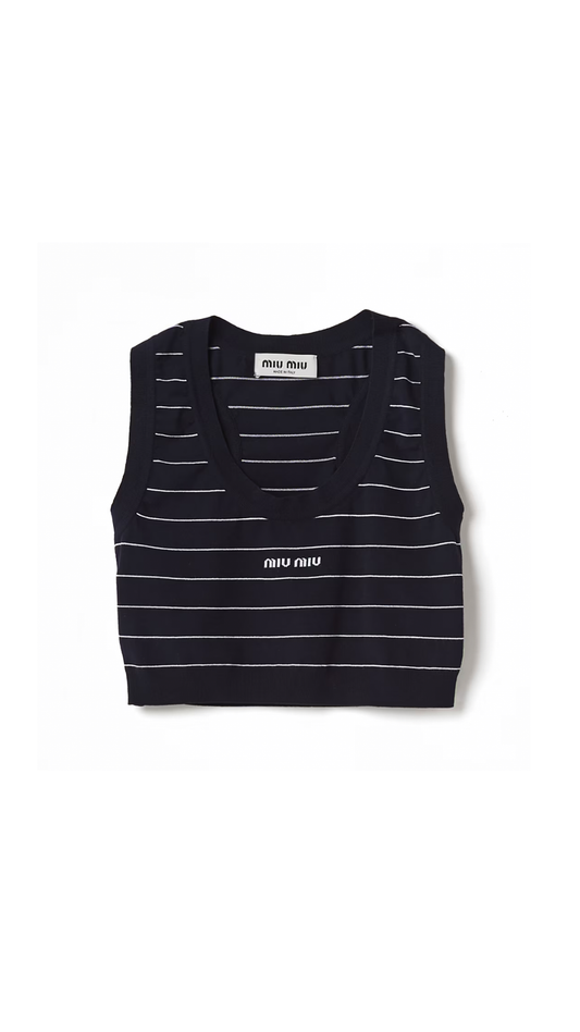 Viscose Knit Top - Navy/White