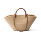 Large Raffia and Leather Shopping Bag - Beige/Cognac