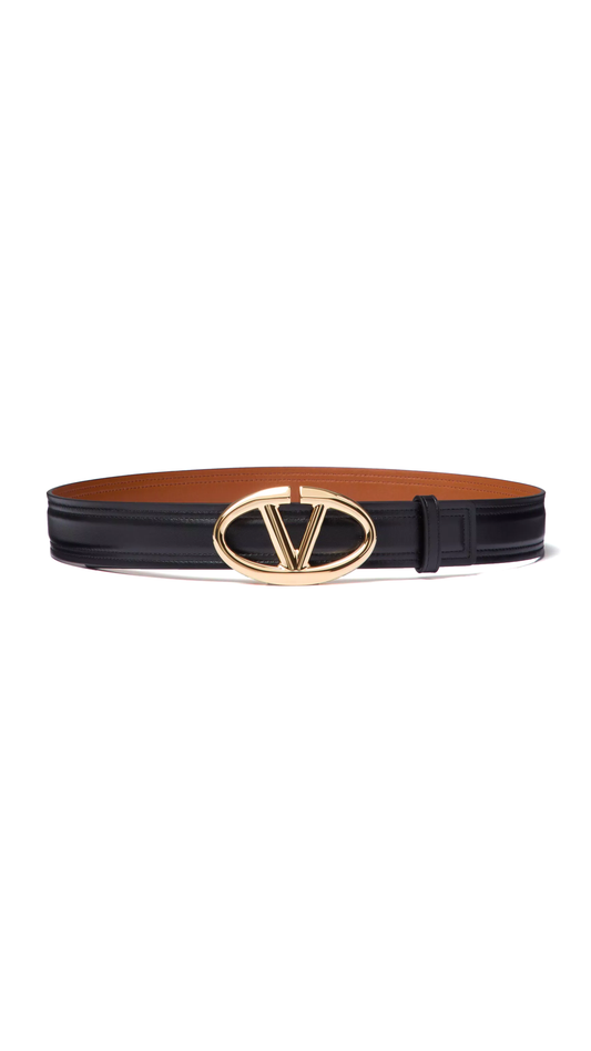 The Bold Edition Shiny Calfskin Belt 30MM - Black/Brown