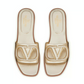 Vlogo Cut-out Laminated Nappa Leather Slide Sandal - Platinum/Antique Brass