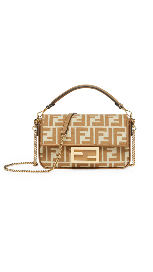 Baguette Mini FF Jacquard Fabric Bag - Beige