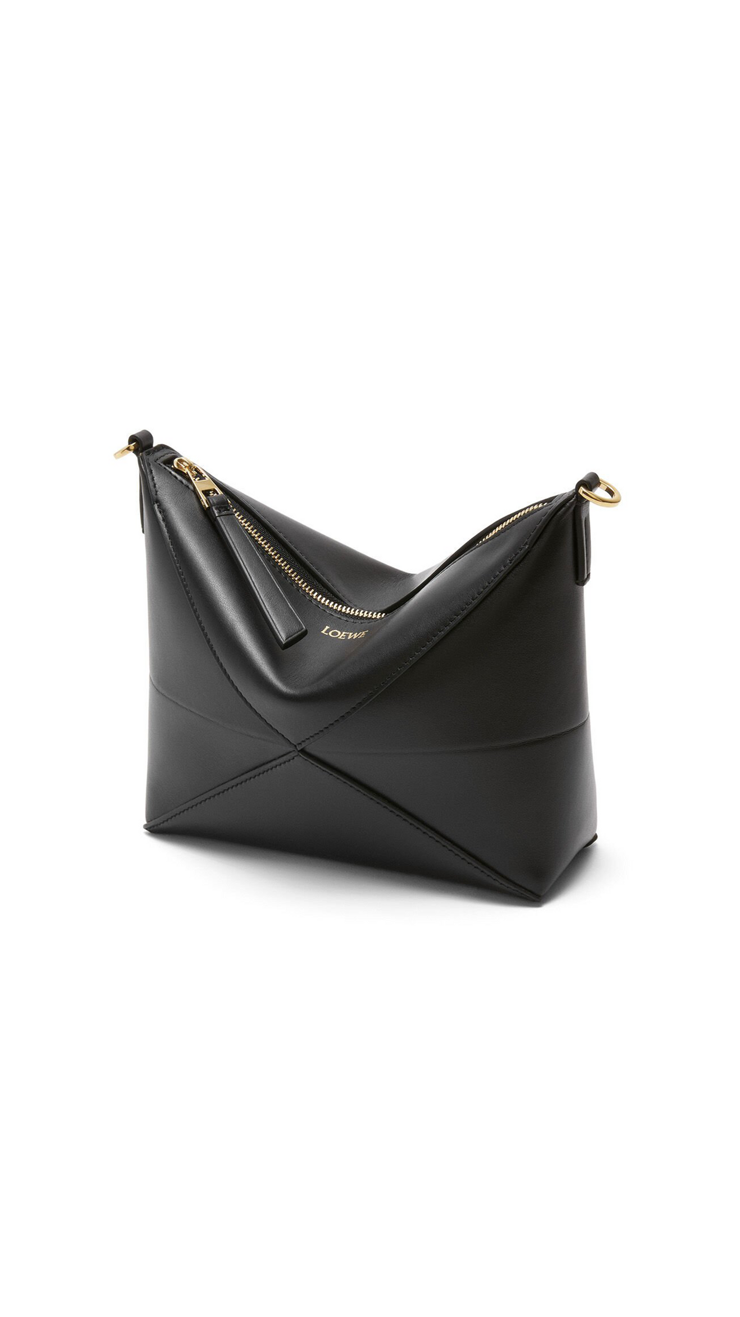 Puzzle Fold Pouch in Shiny Nappa Calfskin - Black