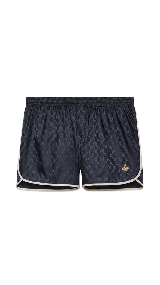 GG Nylon Swim Shorts with Bee - Blue/Ivory