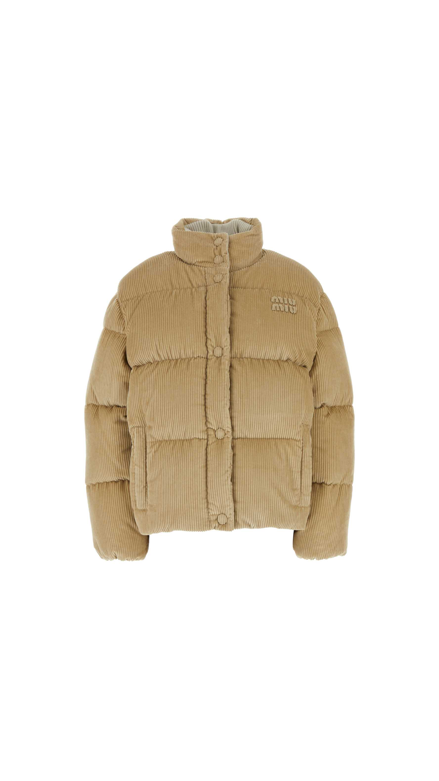 Long Corduroy Padded Down Jacket - Sand Beige