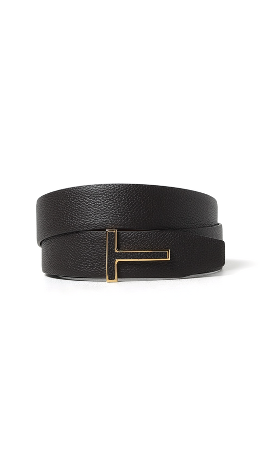 Grained leather Insert Buckle T Belt - Dark Brown