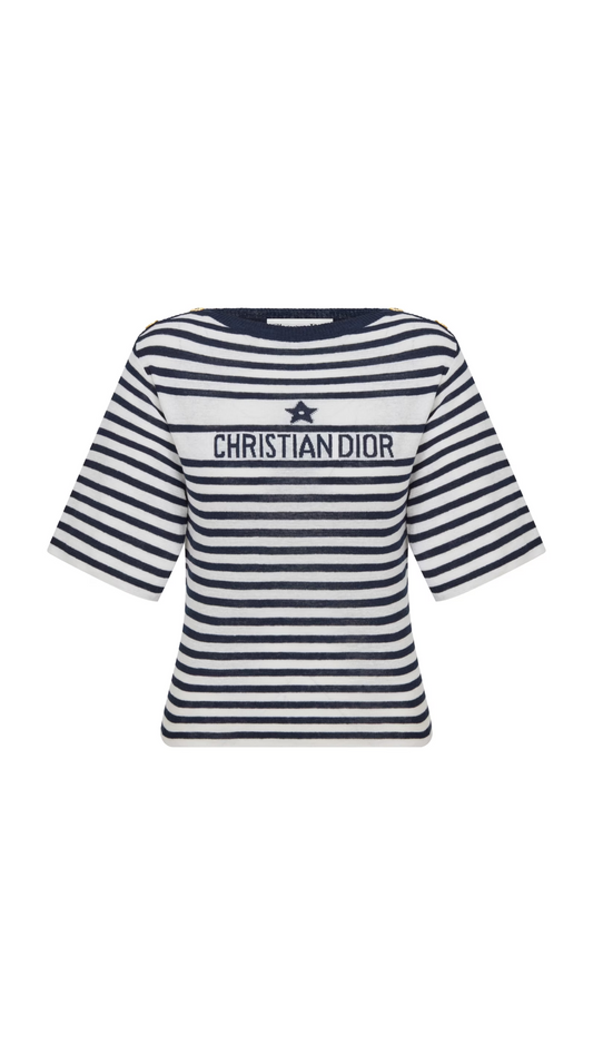 Marinière Short-sleeved Sweater in Cashmere - White/Blue