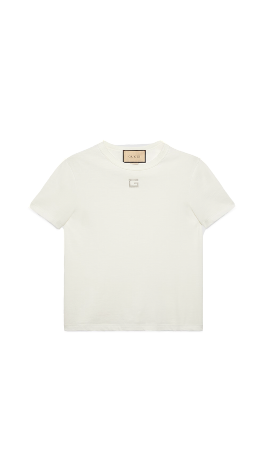 Cotton Jersey T-shirt with Crystal G - White