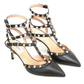 Rockstud Caged Pump in Grain de Poudre Leather 65MM - Black