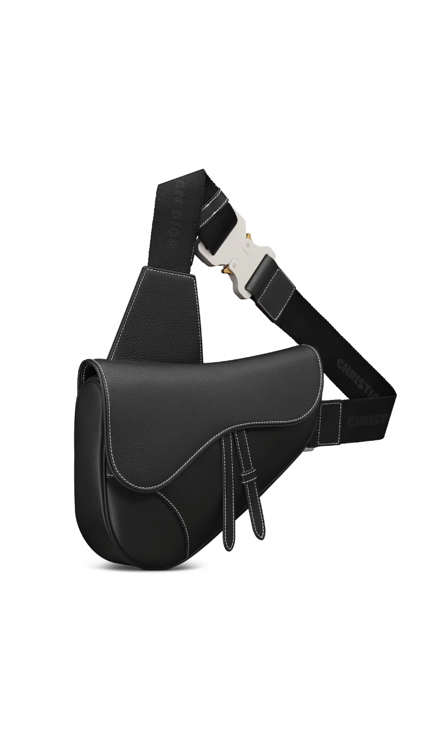 Grained Calfskin Saddle Bag - Black