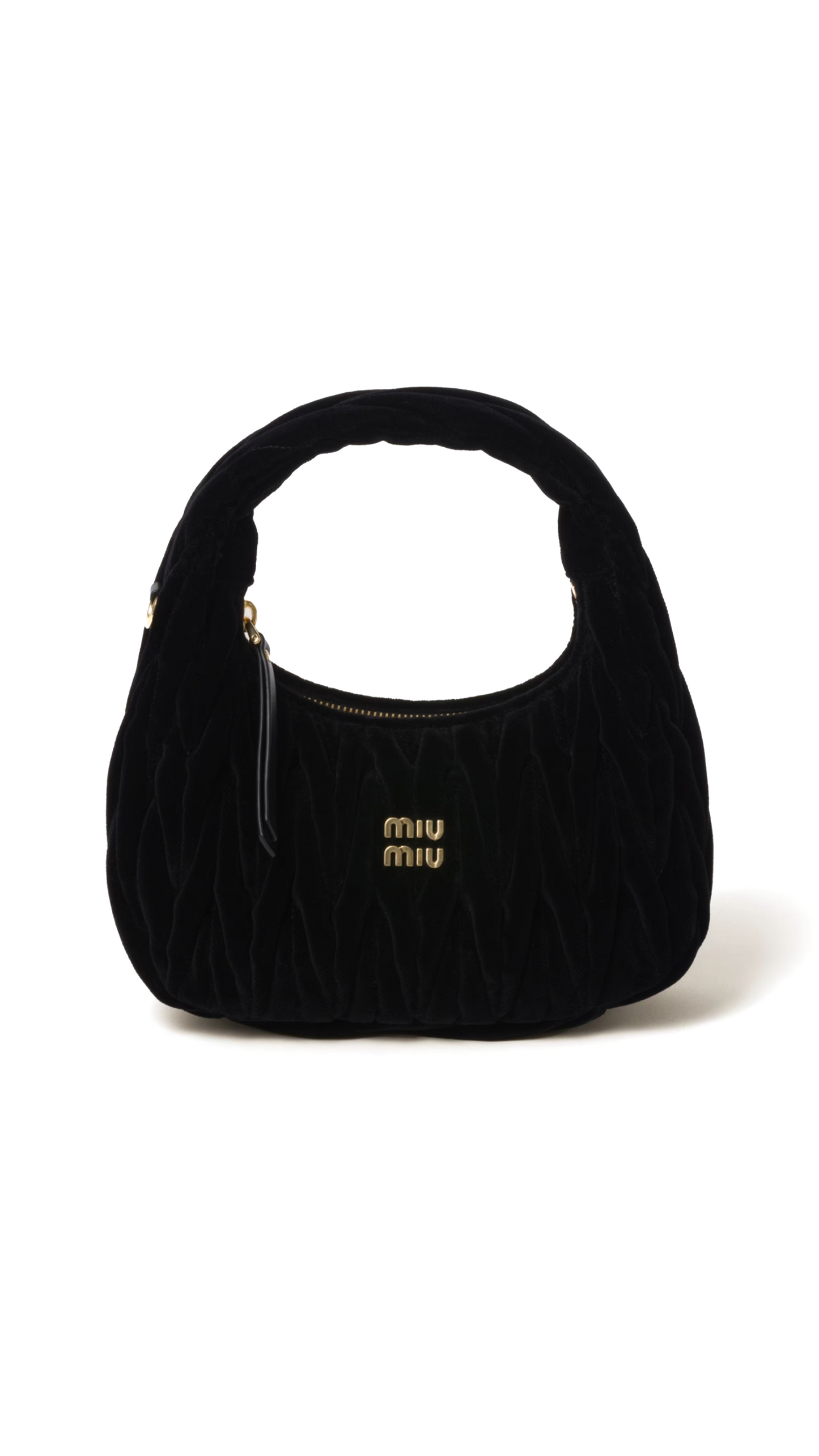Wander Matelassé Velvet Hobo Bag - Black