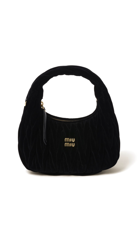 Wander Matelassé Velvet Hobo Bag - Black