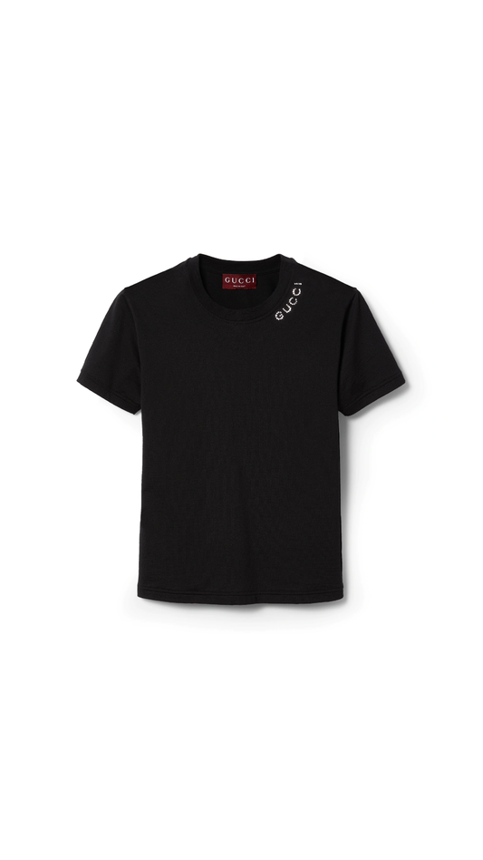 Rhinestone Cotton T-shirt - Black