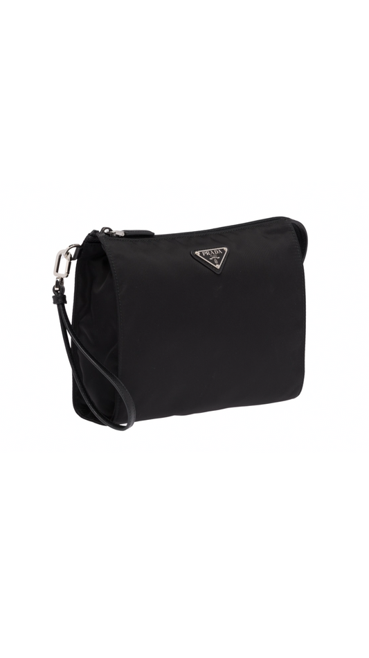 Re-Nylon and Saffiano Leather Necessaire - Black