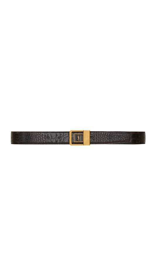 La 66 Buckle Belt in Crocodile-Embossed Leather - Fondente