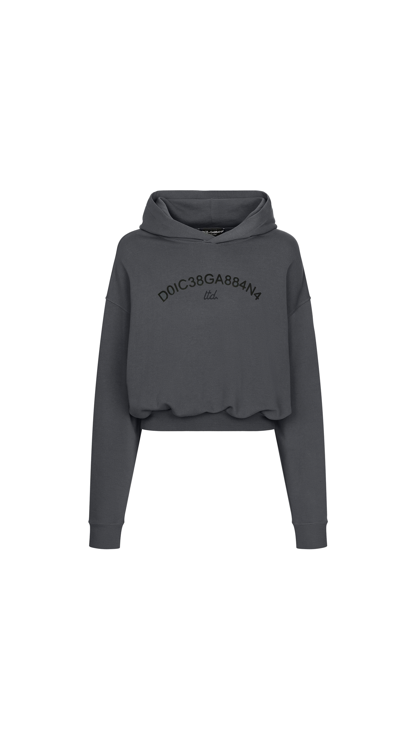 Cropped Hoodie with Dolce & Gabbana Logo - Grey