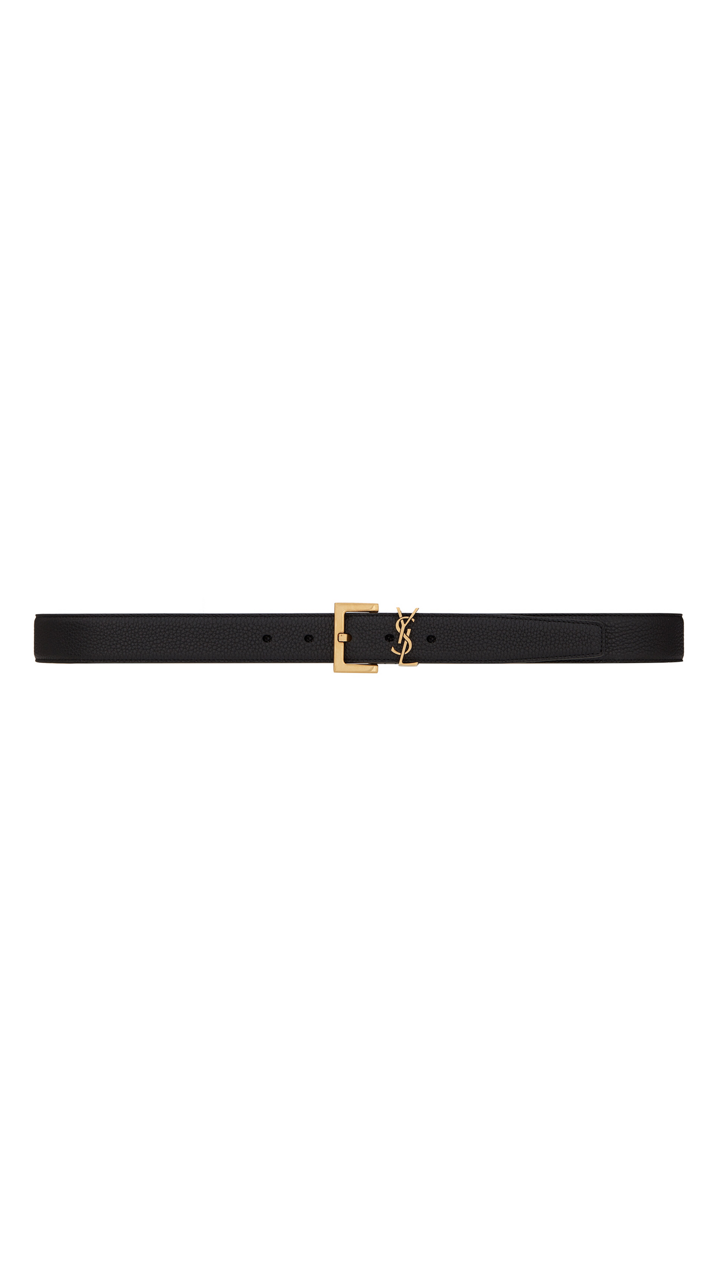 Cassandre Belt with Square Buckle in Grained Leather - Black