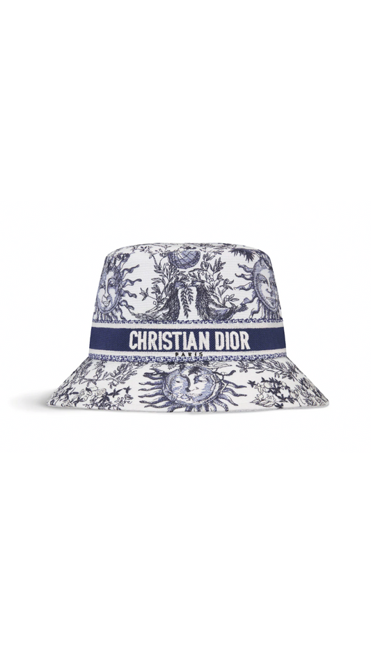 D-Bobby Toile de Jouy Soleil Small Brim Bucket Hat - Blue\White