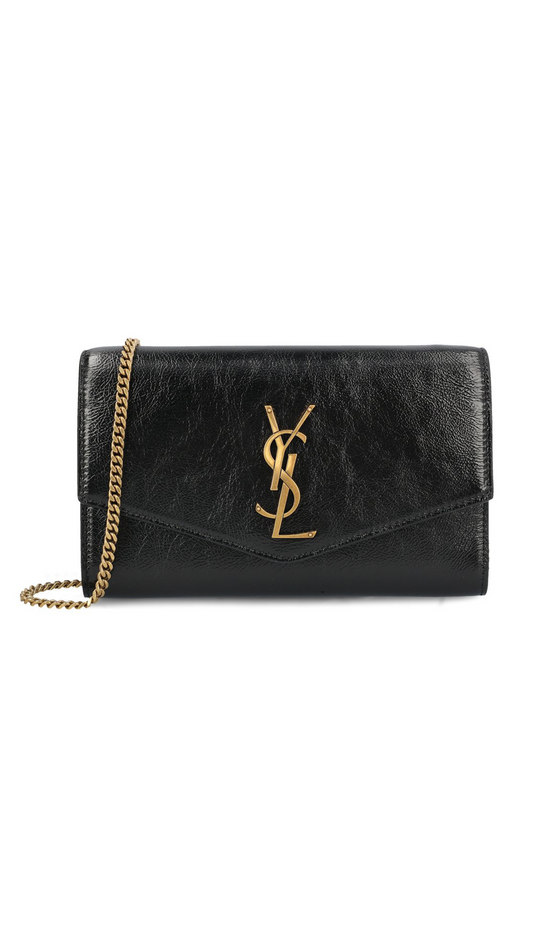 Uptown Chain Wallet in Shiny Grained Leather - Black