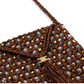 Mini Bag in Crocheted Silk and Pearls - Brown