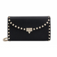 Rockstud Wallet on Chain in Grainy Calfskin - Black