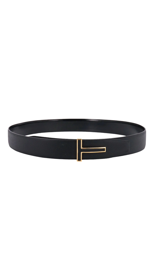 Grained Leather Insert Buckle Belt - Black/Gold