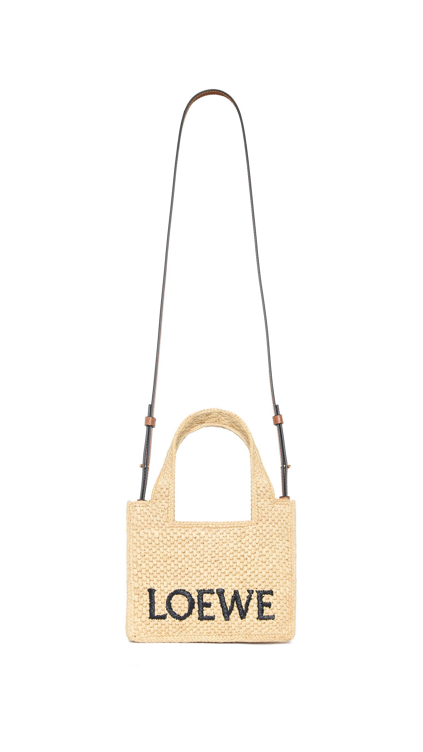 Mini LOEWE Font Tote in Raffia - Natural