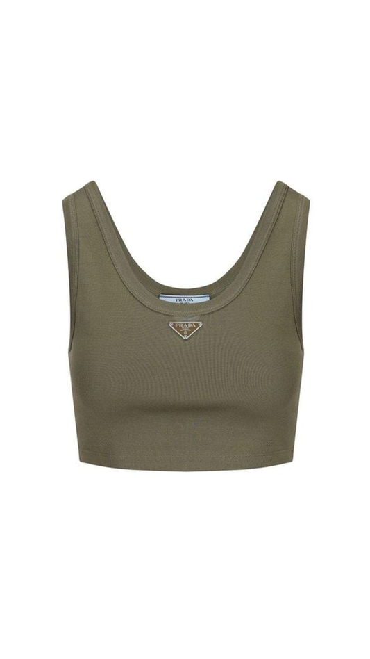 Crop Tank Top - Camouflage Green