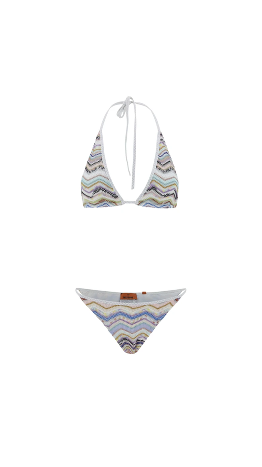 Zigzag Crochet Bikini with Lurex - White Multi