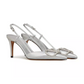 VLogo Signature Slingback Pump in Laminated Nappa Leather 80MM - Silver