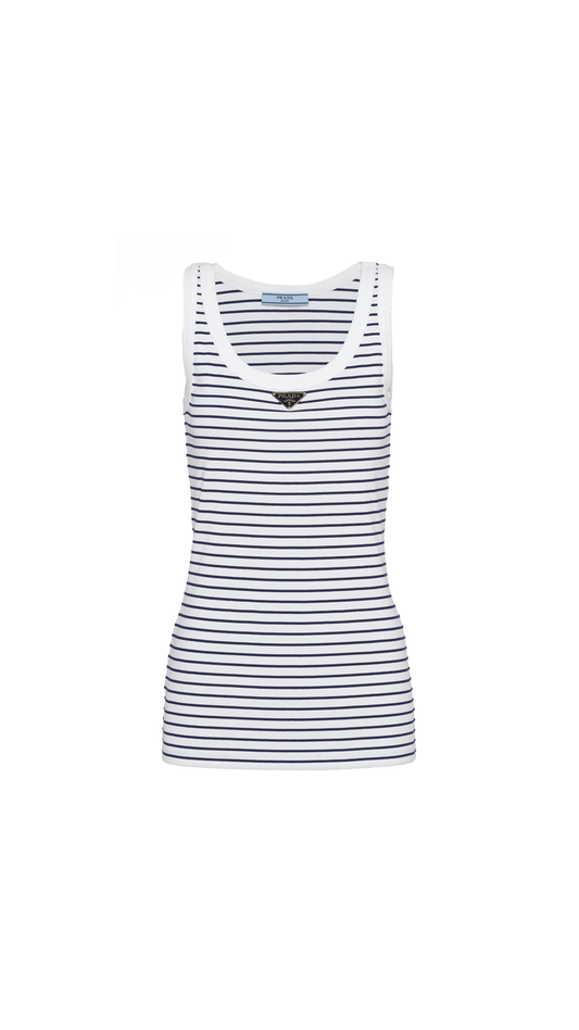 Printed Jersey Top - White/Navy