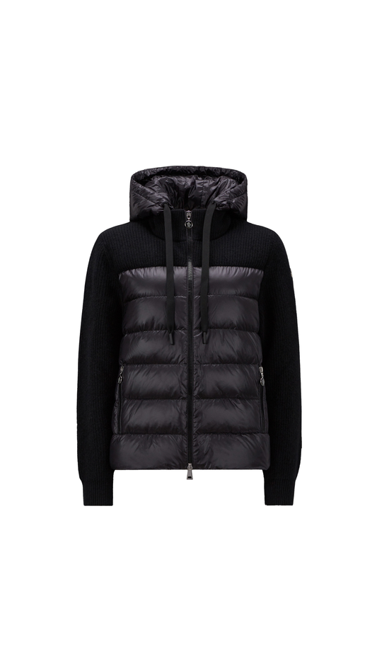 Padded Wool Zip-up Hoodie - Black