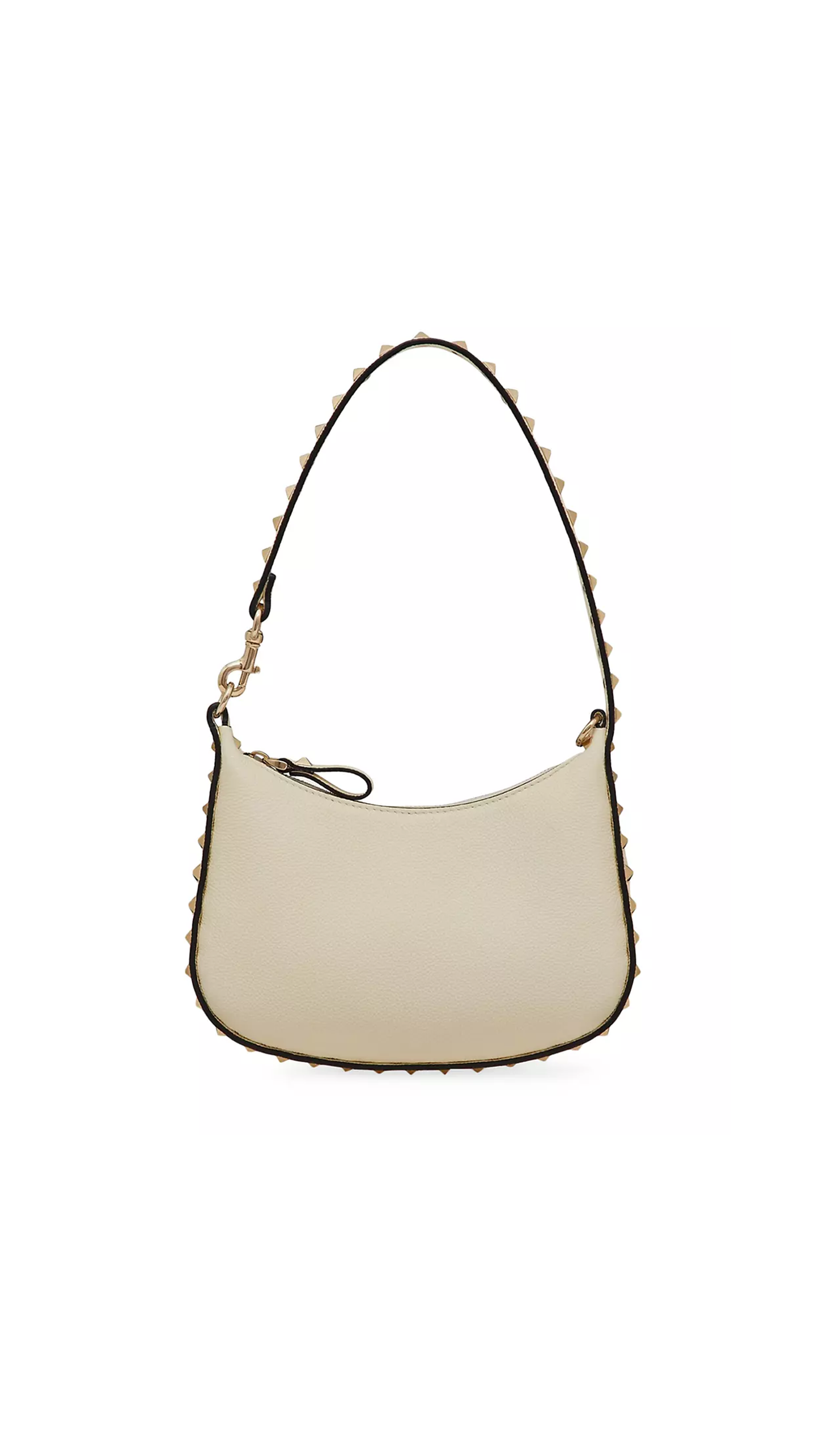 Mini Rockstud Hobo Bag In Grainy Calfskin - Ivory
