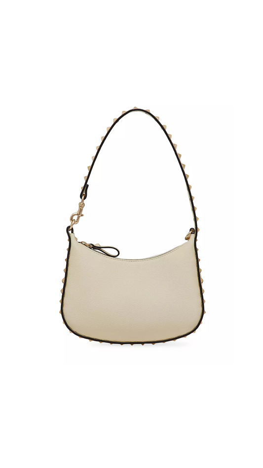 Mini Rockstud Hobo Bag In Grainy Calfskin - Ivory